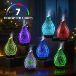 JOYOLO 120ML Essential Oil Diffuser, 3D Glass Aromatherapy Diffuser with Auto Shut-Off and 7 Color LED Lights, Ultrasonic Mist Humidifier with 4 Timer for Home Office Bedroom (3D Fireworks)