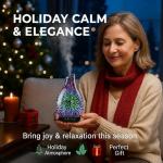 JOYOLO 120ML Essential Oil Diffuser, 3D Glass Aromatherapy Diffuser with Auto Shut-Off and 7 Color LED Lights, Ultrasonic Mist Humidifier with 4 Timer for Home Office Bedroom (3D Fireworks)