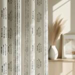 ugoutry 100% Boho Blackout Curtains 84 Inches Long for Bedroom, Black on Beige Patterned Bohemian Curtains for Living Room, Geometric Striped Thermal Insulated Window Drapes Gromment Top 2 Panels