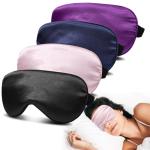 JroyJoy 4 Pack Silk Sleep Mask - 100% Blackout, Zero Eye Pressure, Blindfold with Adjustable Strap, Super Soft Travel Eye Covers (Black, Pink, Blue, Purple)