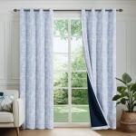 FMFUNCTEX Blue Floral Jacquard Blackout Curtains 84 Inches Long for Bedroom, Scroll Flower Chenille Farmhouse Curtains for Living Room Darkening Thermal Insulated Grommet Window Drapes 2 Panels