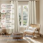 Lajode 100% Blackout Curtains for Living Room 90 Inches Long 2 Panels, Faux Linen Textured Linen Floor Length Thermal Insulated Bronze Grommet Boho Window Energy Save Drapes, Each 52" Wide, Natural