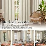 Lajode 100% Blackout Curtains for Living Room 90 Inches Long 2 Panels, Faux Linen Textured Linen Floor Length Thermal Insulated Bronze Grommet Boho Window Energy Save Drapes, Each 52" Wide, Natural