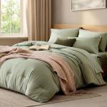 WRENSONGE Queen Comforter Set - 7 Pieces Sage Green Soft Bed in a Bag Queen with Fitted Sheet, Flat Sheet, 2 Pillow Shams, and 2 Pillowcases- Warm Bedding Sets Queen for All Season