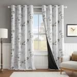 Beauoop Floral 100% Blackout Curtains 84 Inches Long 2 Panels for Bedroom Living Room Tan Brown and White Flower Patterned Room Darkening Thermal Soundproof Grommet Window Treatments Drapes, 52X84