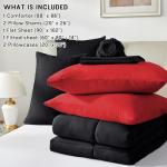 Anluoer Queen Comforter Set 7 Piece, Reversible Bed in a Bag Queen Size, Lightweight Bedding Set with 1 Comforter(88"*88"), 2 Pillow Shams, 2 Pillowcases, 1 Flat Sheet, 1 Fitted Sheet, Red & Black