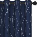 Deconovo Blackout Curtains for Living Room, Thermal Insulated Soundproof Drapes, Wave Dots Silver Print, 52 x 84 Inches Long, 2 Panels, Machine‑Washable Window Panel for Bedroom Patio Door, Navy Blue
