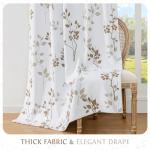 Beauoop Floral 100% Blackout Curtains 84 Inches Long 2 Panels for Bedroom Living Room Tan Brown and White Flower Patterned Room Darkening Thermal Soundproof Grommet Window Treatments Drapes, 52X84