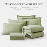 WRENSONGE Queen Comforter Set - 7 Pieces Sage Green Soft Bed in a Bag Queen with Fitted Sheet, Flat Sheet, 2 Pillow Shams, and 2 Pillowcases- Warm Bedding Sets Queen for All Season