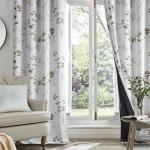 Beauoop Floral 100% Blackout Curtains 84 Inches Long 2 Panels for Bedroom Living Room Tan Brown and White Flower Patterned Room Darkening Thermal Soundproof Grommet Window Treatments Drapes, 52X84