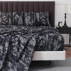 HYPREST Black Sheets Queen,Deep Pocket Sheets, 1800 Thread Count Pattrn Bed Sheets Soft Breathable Cute Printed Boho Farmhouse Bed Sheets, Oeko-Tex Certificated- Up to 18 Inch