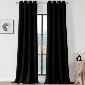 Joydeco Blackout Curtains for Bedroom 120 Inch Long 2 Panels, Room Darkening Grommet Drapes, Thermal Insulated Black Out Drapes, Black Curtains for Living Room