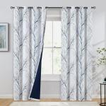 FMFUNCTEX 100% Blackout Curtains for Bedroom, Blue White Tree Curtains 84 Inches Long for Living Room, Grey Farmhouse Room Darkening Window Curtains for Summer Winter 2 Panels Grommet Top
