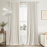 Guken Cream Linen Blackout Curtains 96 Inch Length 2 Panels Set for Living Room Bedroom Back Tab Thermal Insulated 100% Black Out Linen Drapes Room Darkening Window Curtains Ivory Natural