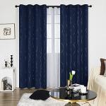 Deconovo Blackout Curtains for Living Room, Thermal Insulated Soundproof Drapes, Wave Dots Silver Print, 52 x 84 Inches Long, 2 Panels, Machine‑Washable Window Panel for Bedroom Patio Door, Navy Blue