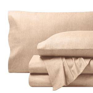 Bare Home Flannel Sheet Set Prints, 100% Cotton, Velvety Soft Heavyweight - Double Brushed Flannel for Extra Softness & Comfort - Deep Pocket - Bed Sheets (Queen, Heathered Oatmeal)