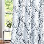 FMFUNCTEX 100% Blackout Curtains for Bedroom, Blue White Tree Curtains 84 Inches Long for Living Room, Grey Farmhouse Room Darkening Window Curtains for Summer Winter 2 Panels Grommet Top