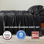 Bedsure Queen Sheets, Rayon Derived from Bamboo, Queen Cooling Sheet Set, Deep Pocket Up to 16", Breathable & Soft Bed Sheets, Hotel Luxury Silky Bedding Sheets & Pillowcases, Black