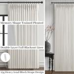 100% Blackout Linen 96 Inch Curtains 2 Panel Set for Bedroom, Modern Pinch Pleated Natural Linen Off Beige White Insulated Heavy Curtain 40 x 96 Inches Length Sliding Glass Door Room Darkening Drapes