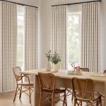 THREE GIRLS Linen Plaid Blackout Curtains Gingham Double Layer for Living Room,Bedroom,Dining Room 108 Inches Long 2 Panels Set Luxury and Modern Printed Design Darkening Pinch Pleated