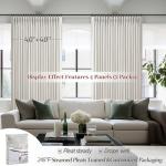 100% Blackout Linen 96 Inch Curtains 2 Panel Set for Bedroom, Modern Pinch Pleated Natural Linen Off Beige White Insulated Heavy Curtain 40 x 96 Inches Length Sliding Glass Door Room Darkening Drapes
