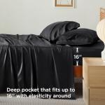 Bedsure Queen Sheets, Rayon Derived from Bamboo, Queen Cooling Sheet Set, Deep Pocket Up to 16", Breathable & Soft Bed Sheets, Hotel Luxury Silky Bedding Sheets & Pillowcases, Black