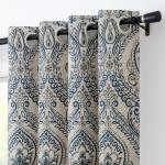 Vangao Vintage Damask Blue Curtains 84 Inch Long Blackout Curtains Linen Textured Floral Paisley Medallion Print for Bedroom Living Room Darkening Drapes Window Treatment 2 Panels Navy on Beige