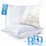 Cooling Pillows Queen Size Set of 2, Shredded Memory Foam Pillows, Adjustable Firm Bed Pillows Cool Cold Pillow for Hot Side Back Stomach Sleepers with Removable Washable Cover, 20" x 30", White