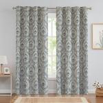 Vangao Vintage Damask Blue Curtains 84 Inch Long Blackout Curtains Linen Textured Floral Paisley Medallion Print for Bedroom Living Room Darkening Drapes Window Treatment 2 Panels Navy on Beige