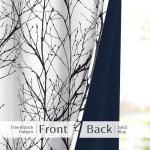 FMFUNCTEX 100% Blackout Curtains 84 Inches Long for Bedroom, Black White Thermal Insulated Room Darkening Patterned Curtains, Modern Tree Branch Drapes for Living Room,Grommet Top 2 Panels Set