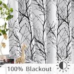 FMFUNCTEX 100% Blackout Curtains 84 Inches Long for Bedroom, Black White Thermal Insulated Room Darkening Patterned Curtains, Modern Tree Branch Drapes for Living Room,Grommet Top 2 Panels Set