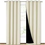 NICETOWN Living Room Completely Shaded Draperies, Privacy Protection & Noise Reducing Ring Top Drapes, Black Lined Insulated Window Treatment Curtain Panels (Beige, 2 Pieces, W52 x L84)