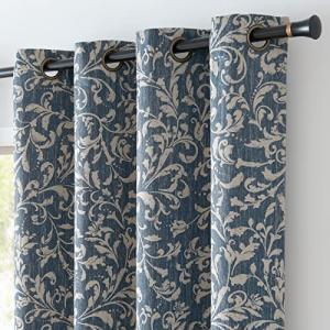 jinchan 80% Blackout Curtains for Living Room, Farmhouse Drapes with Scroll Floral Patterned for Bedroom, Grommet Top Thermal Insulated Curtains, Vintage Country Drapes 84 inch Length 2 Panels Blue
