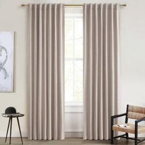Linen Curtains 84 Inch Length 2 Panels Total Blackout for Bedroom, Sand Extra Wide patio door curtains 100 inches (2*50W*84L) Draft Blocking Insulated Drop Cloth Drapes Farmhouse Back Tab/Rings/Hooks