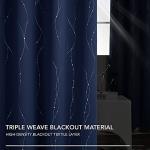 Deconovo Blackout Curtains for Living Room, Thermal Insulated Soundproof Drapes, Wave Dots Silver Print, 52 x 84 Inches Long, 2 Panels, Machine‑Washable Window Panel for Bedroom Patio Door, Navy Blue