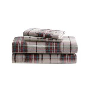 Eddie Bauer - Flannel Sheets Queen Size, Anti-Pilling & Wrinkle Resistant Cotton, Touchably Soft for All-Season Comfort - Bed Sheets with Matching Pillowcases & Fitted Sheet (Montlake Plaid Red)