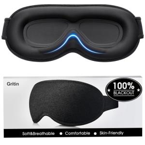 Gritin 100% Blackout Sleep Eye Mask for Women Men, Zero Pressure Sleeping Mask - Ergonomic Design 3D Cutout Eye Movement and Eyelash Friendly Night Blindfold, Ultra Soft Comfortable for Sleeping