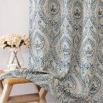 Vangao Vintage Damask Blue Curtains 84 Inch Long Blackout Curtains Linen Textured Floral Paisley Medallion Print for Bedroom Living Room Darkening Drapes Window Treatment 2 Panels Navy on Beige