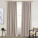 Linen Curtains 84 Inch Length 2 Panels Total Blackout for Bedroom, Sand Extra Wide patio door curtains 100 inches (2*50W*84L) Draft Blocking Insulated Drop Cloth Drapes Farmhouse Back Tab/Rings/Hooks