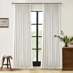 90 Inch Pinch Pleated Linen Blackout Curtains 2 Panels for Living Room Cream Natural 100% Black Out Curtains 90 Inches Long Pinch Pleat Dual Layer Drapes Birch Ivory Drapes for Dining Bedroom Office