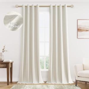 Jowels Cream Linen Blackout Curtains 90 Length 2 Panels Set for Living Room Bedroom, 100% Black Out Thermal Insulated Linen Drapes, Room Darkening Grommet Curtains 90 Inches Long Natural Beige