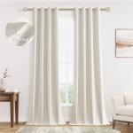 Jowels Cream Linen Blackout Curtains 90 Length 2 Panels Set for Living Room Bedroom, 100% Black Out Thermal Insulated Linen Drapes, Room Darkening Grommet Curtains 90 Inches Long Natural Beige