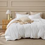 Bedsure 100% Washed Cotton Duvet Cover King Size - Natural White Minimalist Cotton Duvet Cover Linen Like for All Seasons - GentleSoft™ Plain Simple Bedding (Natural White, King, 104"x90")