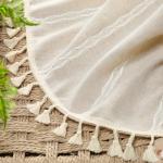 XOGUIBO Boho Blackout Curtains 2 Panels 84 Inch for Living Room Bedroom, Beige Linen Texture Farmhouse Curtains with Tassels and Cotton Embroidery Vintage Rustic Western Rod Pocket