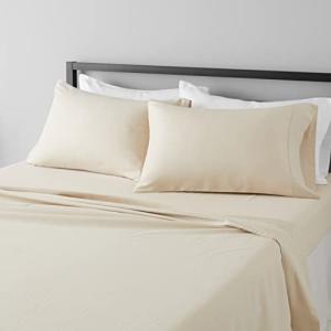 Amazon Basics Lightweight Super Soft Easy Care Microfiber Bed Sheet Set with 14" Deep Pockets - Full (Pack of 4), Beige, Solid