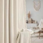 XOGUIBO Boho Blackout Curtains 2 Panels 84 Inch for Living Room Bedroom, Beige Linen Texture Farmhouse Curtains with Tassels and Cotton Embroidery Vintage Rustic Western Rod Pocket