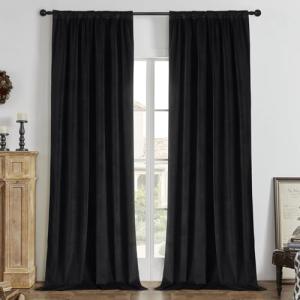 Joydeco Black 100% Blackout Curtains 90 Inch 2 Panels, Luxury Thermal Insulated Black Velvet Curtains for Bedroom Living Room, Soundproof Blackout Window Drapes, Rod Pocket & Back Tab (52W x 90L)