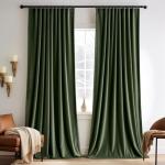 MIULEE Olive Green Velvet Curtains 96 inches 2 Panels - Pinch Pleated Luxury Room Darkening Blackout Window Drapes for Bedroom Living Room Thermal Insulated Super Soft, Back Tab Rod Pocket