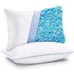 VVZ Cooling Bed Pillows Queen Size Set of 2, Shredded Memory Foam Pillows for Side Back Stomach Sleepers, Luxury Cool Gel Adjustable Firm Bed Pillows for Sleeping 2 Pack Queen Size 20 x 30 Inches