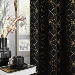 Beauoop 100% Blackout Curtains 84 Inches Long for Bedroom Living Room Moroccan Gold Patterned Drapes Thermal Insulated Grommet Top Window Treatment Panels Set of 2, Black/Gold